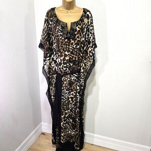 Marc Bouwer Boho Fairy Grunge Leopard Beaded Sheer Maxi Kaftan Robe Womens Sz 1X